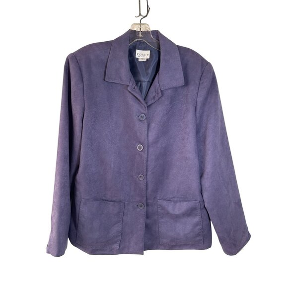 VTG Koret Petites Purple Button-Up Jacket Blazer 10 Faux Suede - Picture 1 of 7